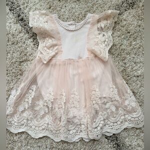 Toddler Romper in Soft Pink lace fabric